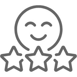 Three people icons with a speech bubble containing three stars, indicating a three-star review or rating.